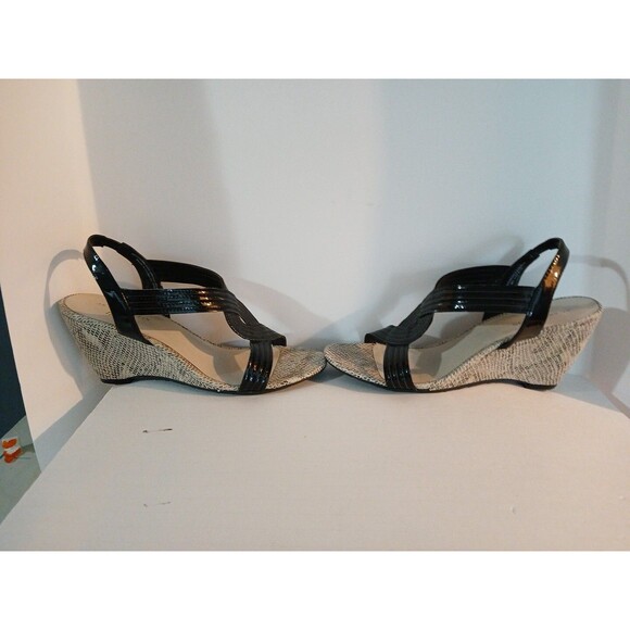 Anne Klein Iflex Black Faux Snake Skin Wedge Pump Womens 8.5 M Open Toe Pretty - Picture 6 of 16